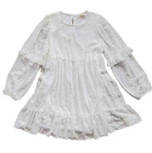 Peach Love California White Tiered Babydoll Dress Embroidered Long Sleeve M